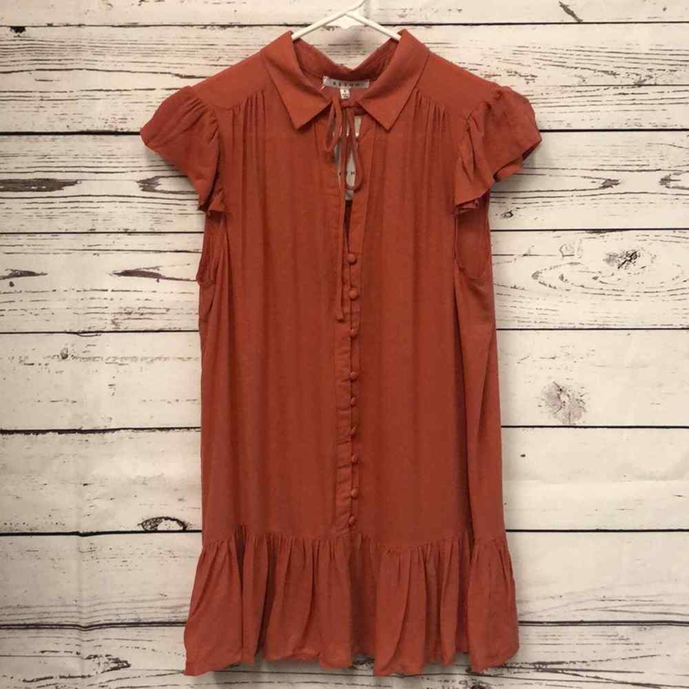 RETHM‎ ginger rust button down ruffle sleeve blouse Women’s Size M Medium